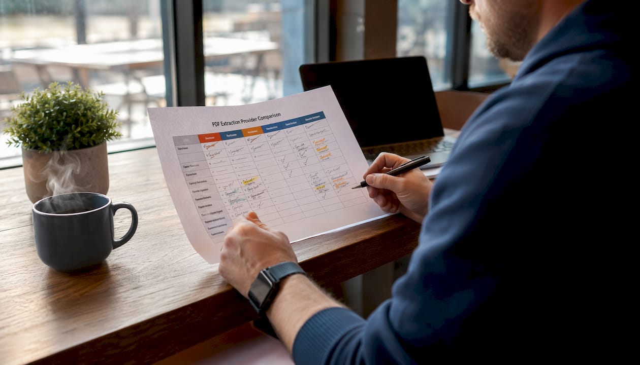 Hands reviewing PDF provider comparison chart