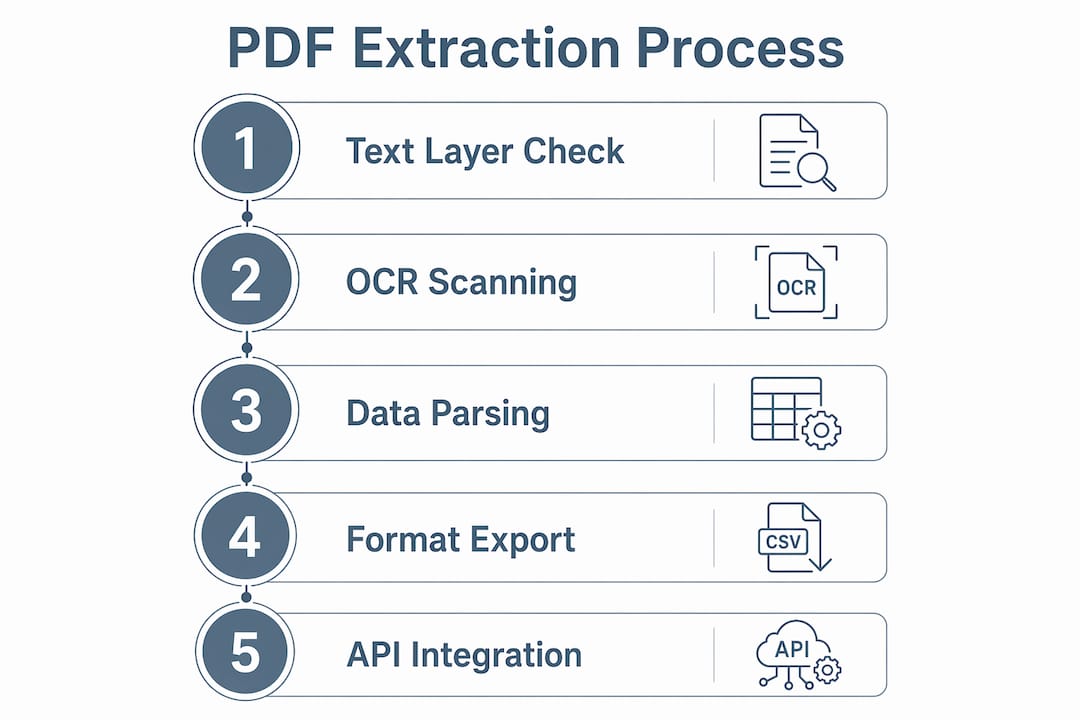 Infographic showing PDF data extraction process steps